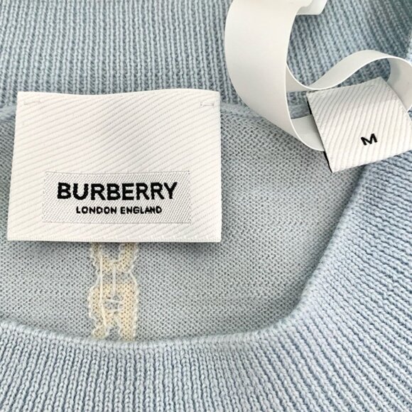 Burberry Light Blue Wool Round Neck Short Sleeve Knit Sweater M - Picture 6 of 7